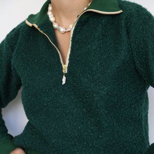 DONNI Curly 1/2 Zip Pullover with Pearl Zip - Hunter - XS - NWT